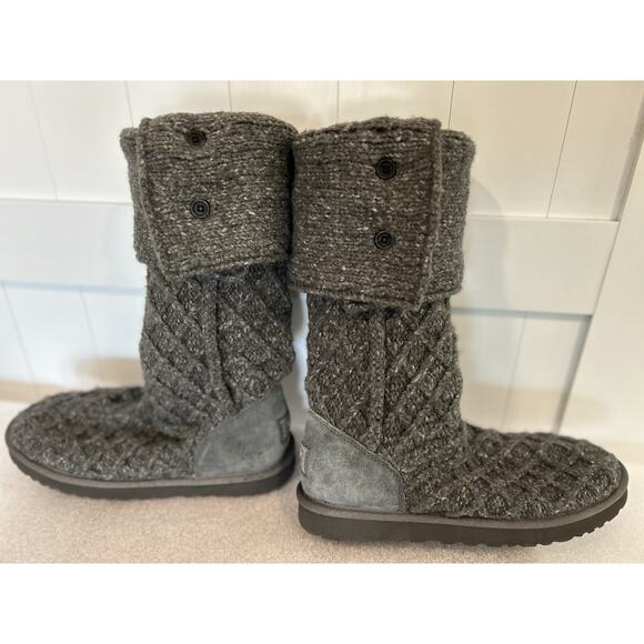 UGG Lattice Cardy Tall Knit Sweater Classic Boots Size 11 US Womens SN 3066 Gray - Picture 1 of 9